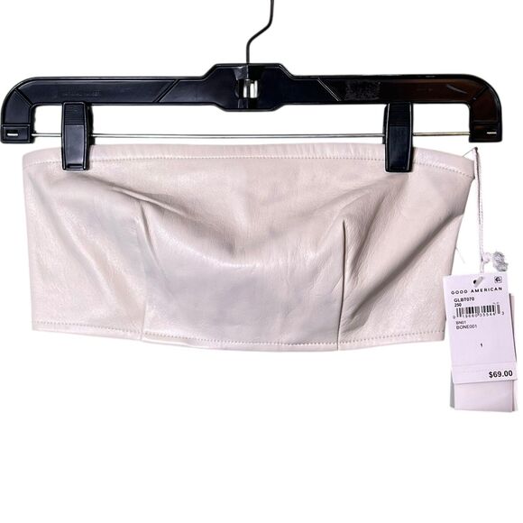 Good American Faux Leather Bandeau Top Womens Small (1) Bone Strapless GLBT070 - Picture 9 of 10